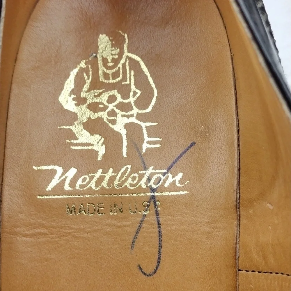 Nettleton USA Men's Black Leather Square Toe Lace Up Low Heel Brogue Dress Shoe